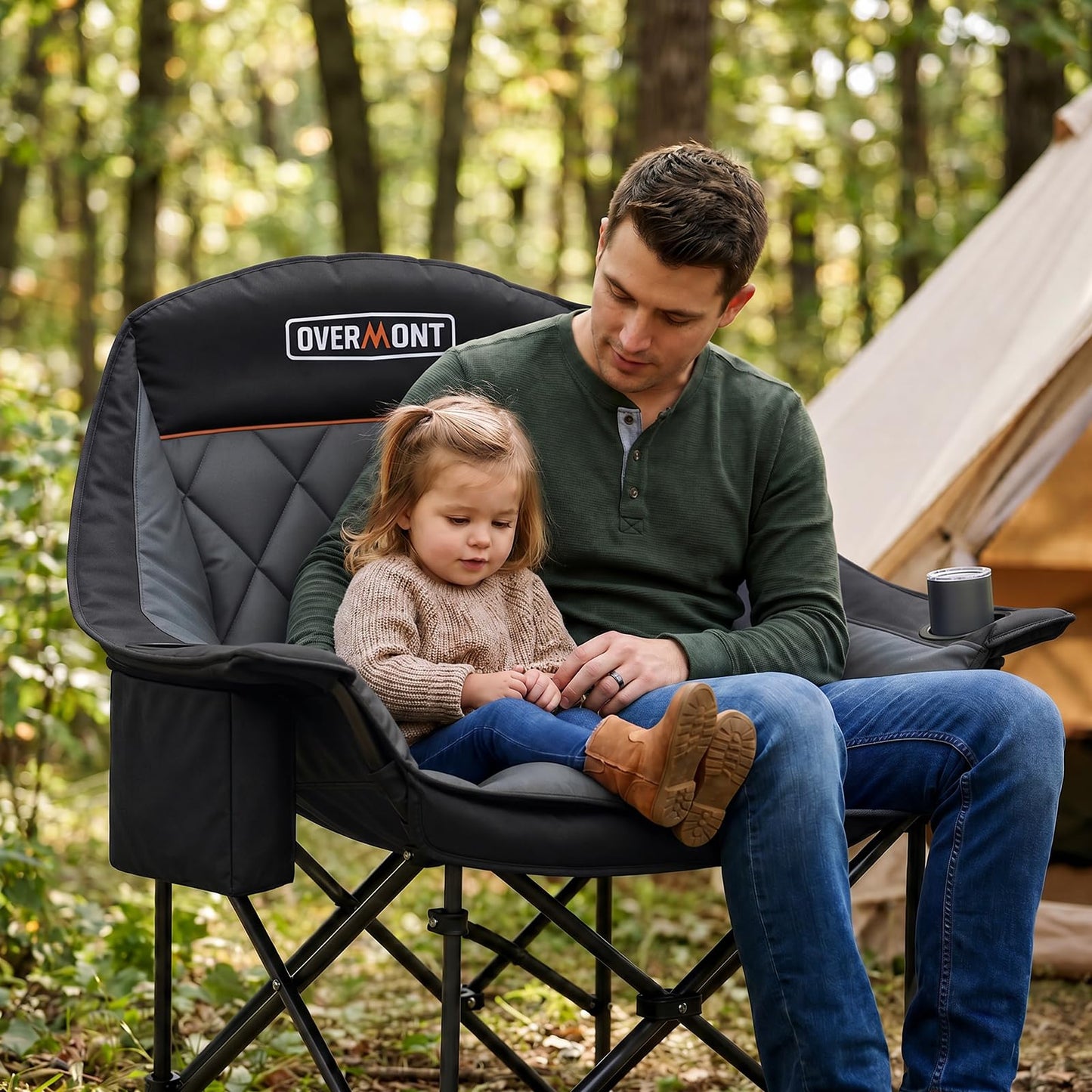Overmont Oversized XL Camping Chair for Adults - 500lbs Support Heavy-Duty Padded Folding Chair with Side Pocket Cup Holder Cooling Bag for Outdoor Sports Garden Beach Fishing Lawn Black