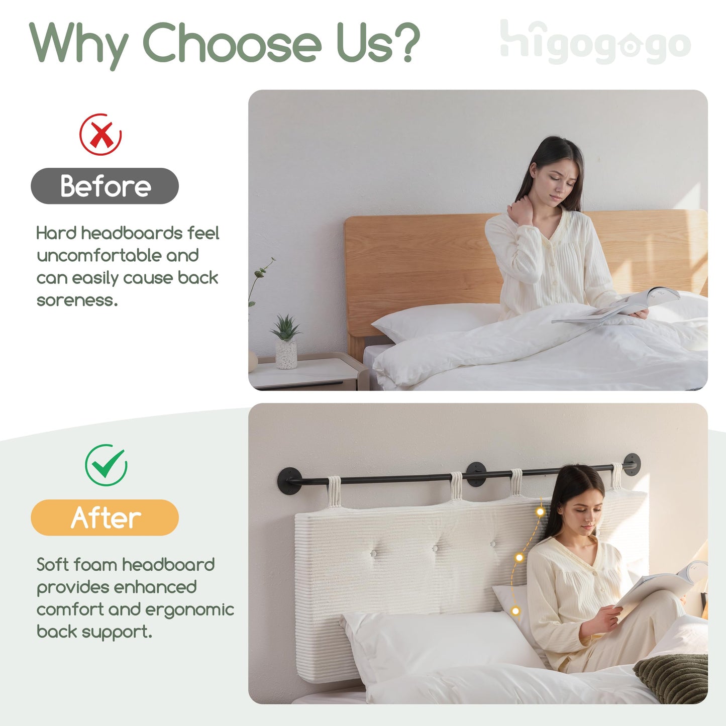 HIGOGOGO Wall Mounted Headboards for Queen Size Bed, Hanging Head Board Wall with Button Tufting, Adjustable Height Headboard for Bedroom,Beige