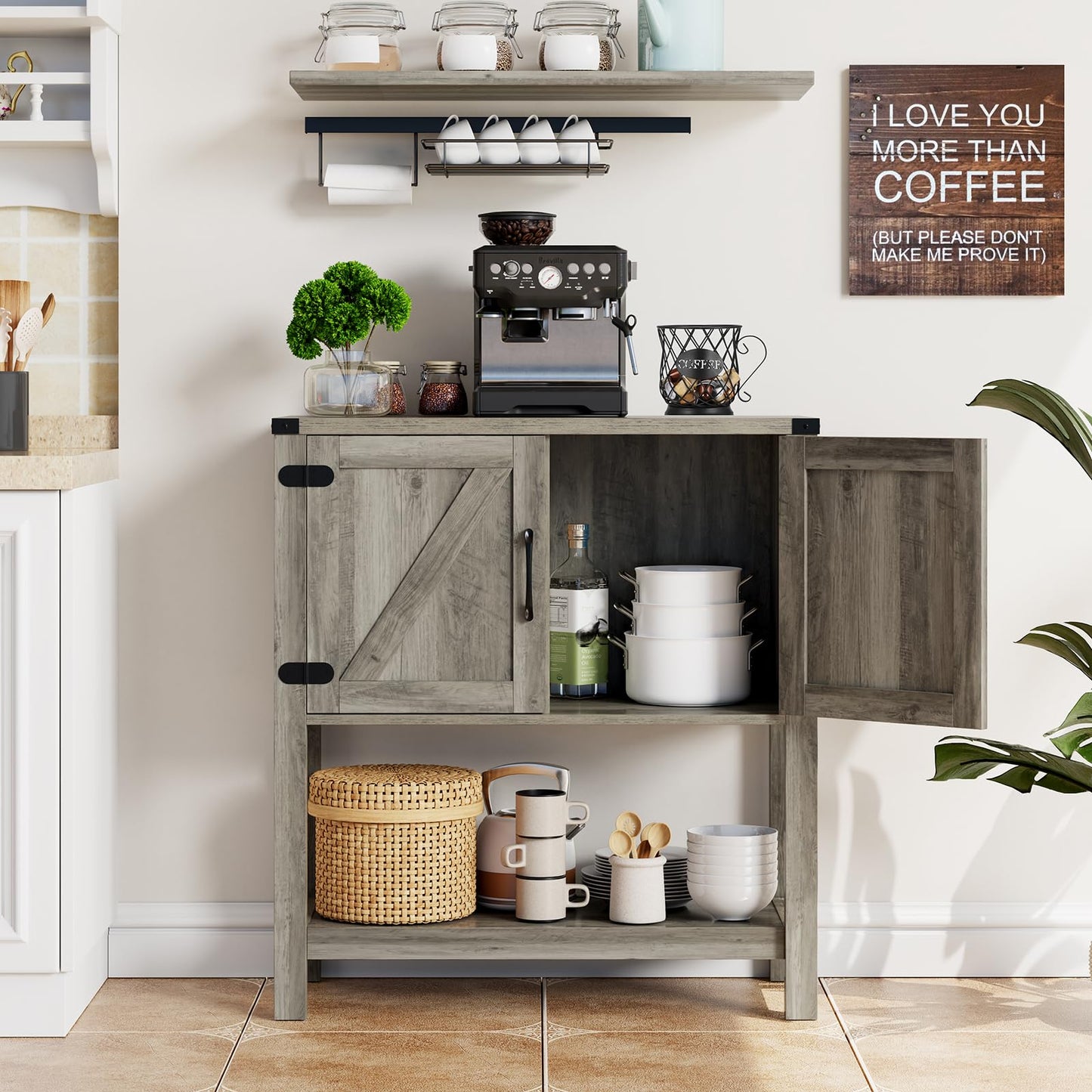 Mufico Console Table with 2-Door Cabinet Coffee Bar Cabinet Sofa Table,Entryway Table with Storage, Farmhouse Buffet Sideboard (Grey)