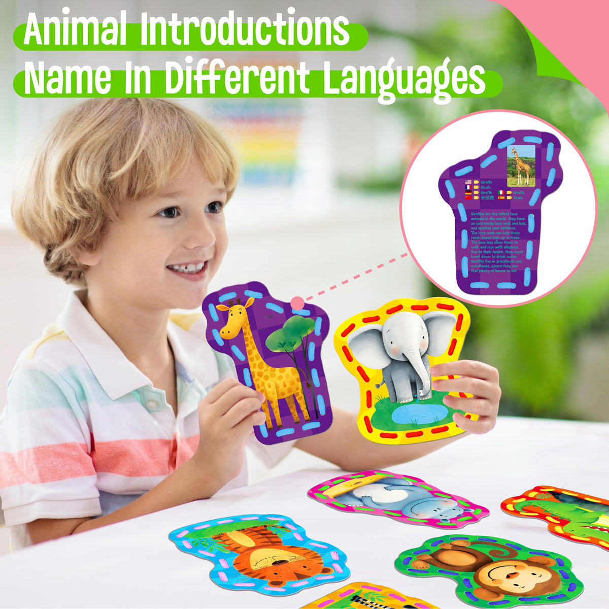 SpriteGru 9 PCS Kids Lacing Cards, 9 Double Sided Wild Animals Sewing Cards with 9 Colorful Laces, Educational & Learning Toys for Preschoolers, Kids Ages 3+