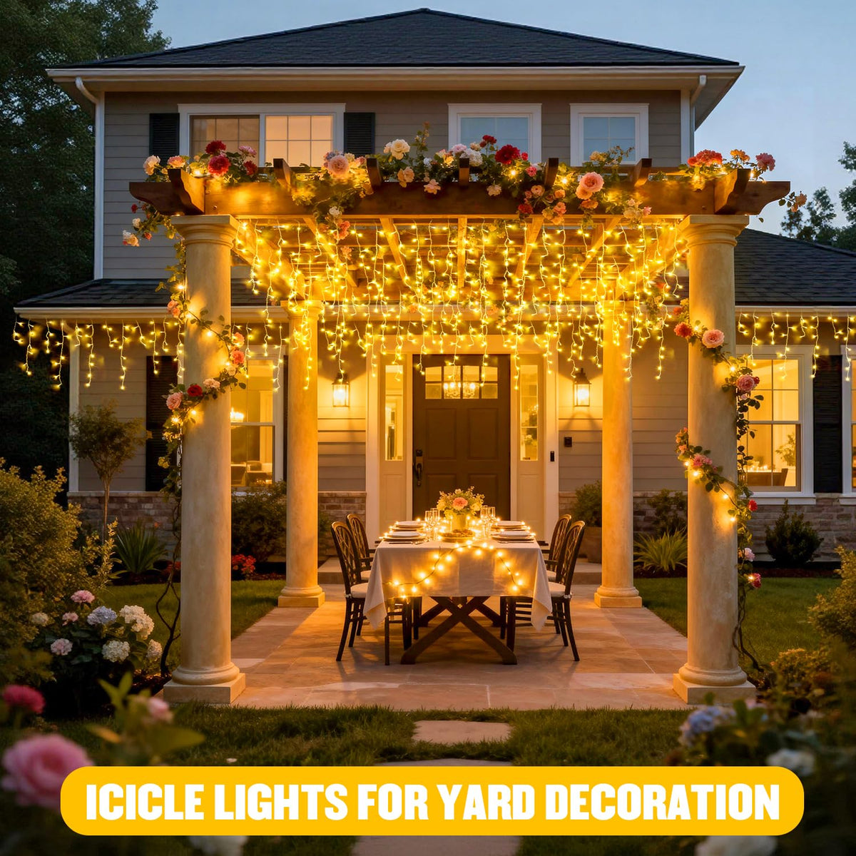 JMEXSUSS 38.8FT Icicle Lights for Outside, 400 LED Icicle Christmas Lights Outdoor Indoor Plug in, Warm White String Lights for Classroom Christmas House Patio Party Fireplace Holiday Decorations