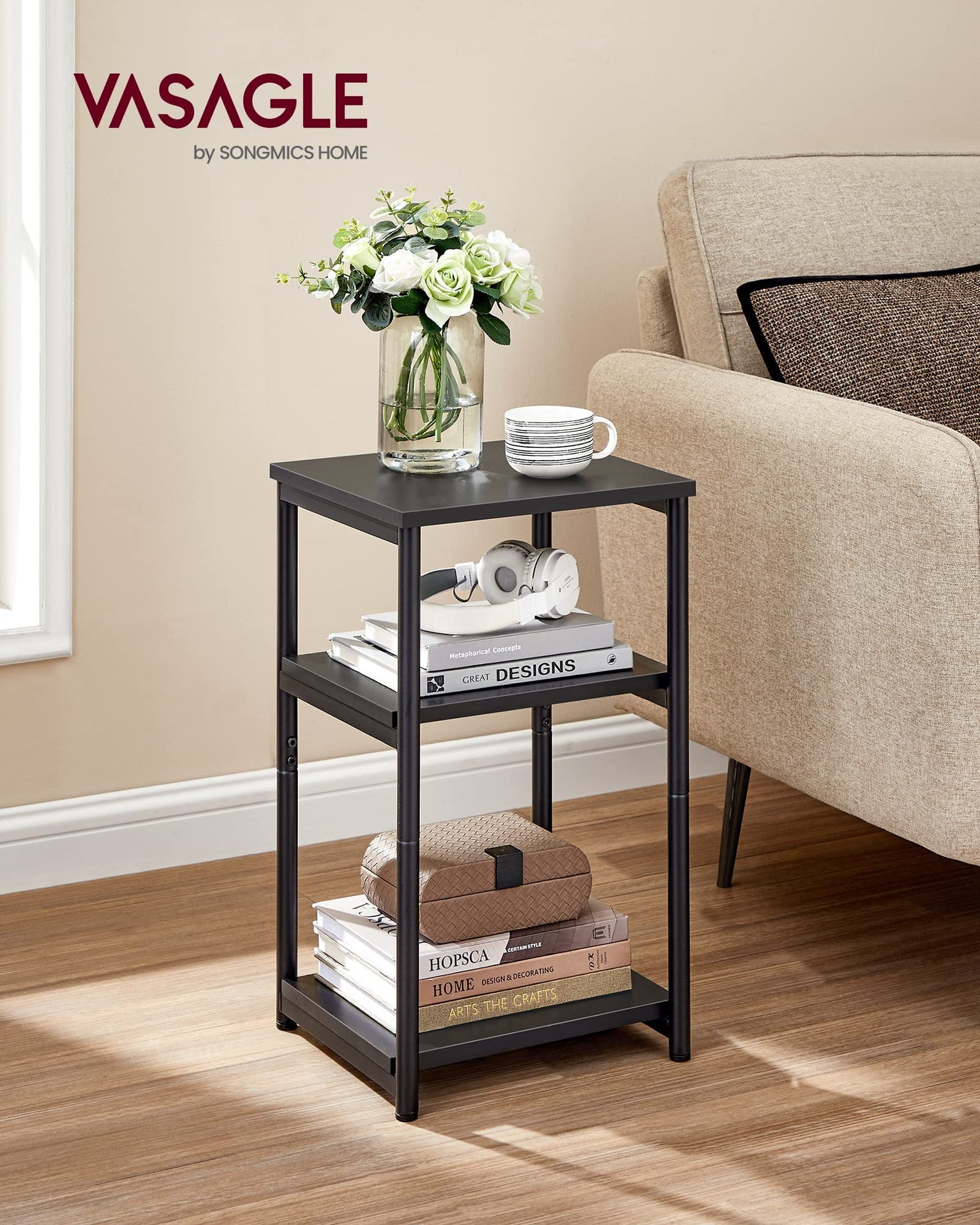 VASAGLE BARNET Collection - Side Table, Small End Table for Living Room, Modern Tall Nightstand, Bedroom, Office, Bathroom, Steel Frame, Ink Black ULET273B16