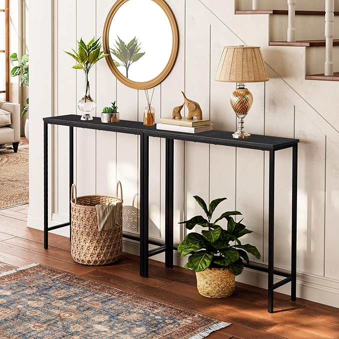 HOOBRO 2 Pack Narrow Console Table, 29.5" Small Entryway Table, Thin Long Sofa