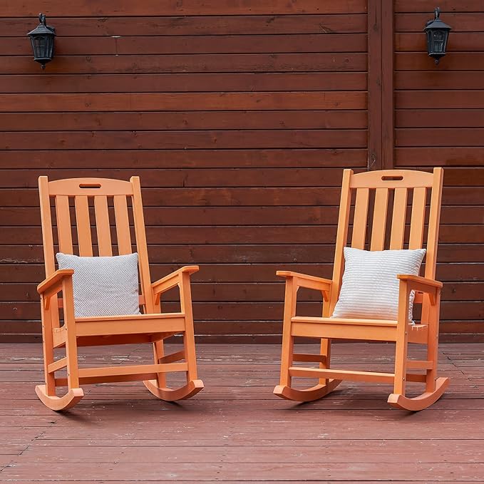 Psilvam Oversized Outdoor Rocking Chair Set of 2, HDPE Porch Rocker