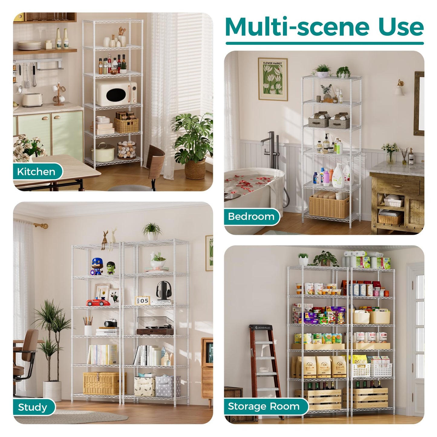 SINGAYE Shelf Wire Shelving Adjustable Storage Shelves Rack Standing Units for Kitchen Closet Laundry Bathroom Organizers Metal Pantry Narrow Mesh Gaps 14" D x 24" W x 72" H White