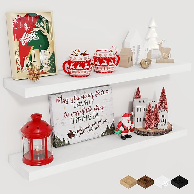 Fun Memories Floating Shelves for Wall, 27.5" Rustic Wood Deep Wall Mounted