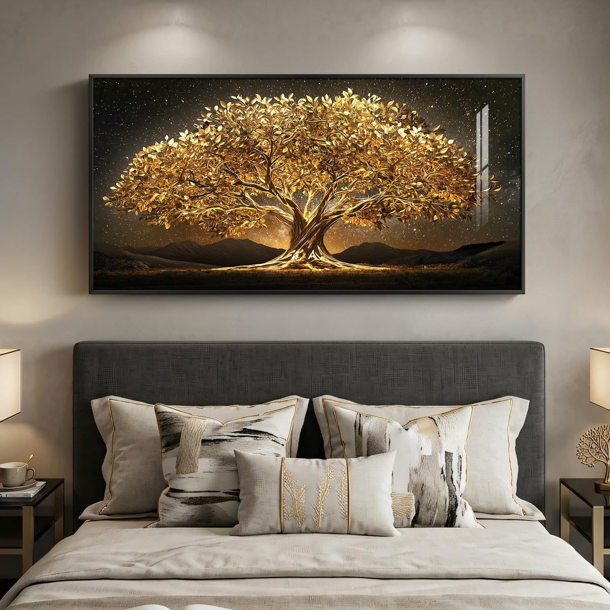 Large Framed Black and Gold Tree of Life Wall Art, Modern Luxury Tree Painting Print Artwork for Walls, Contemporary Dark Elegant Glam Picture for Living Room Bedroom Office Wall Decor, 60x30 Inch