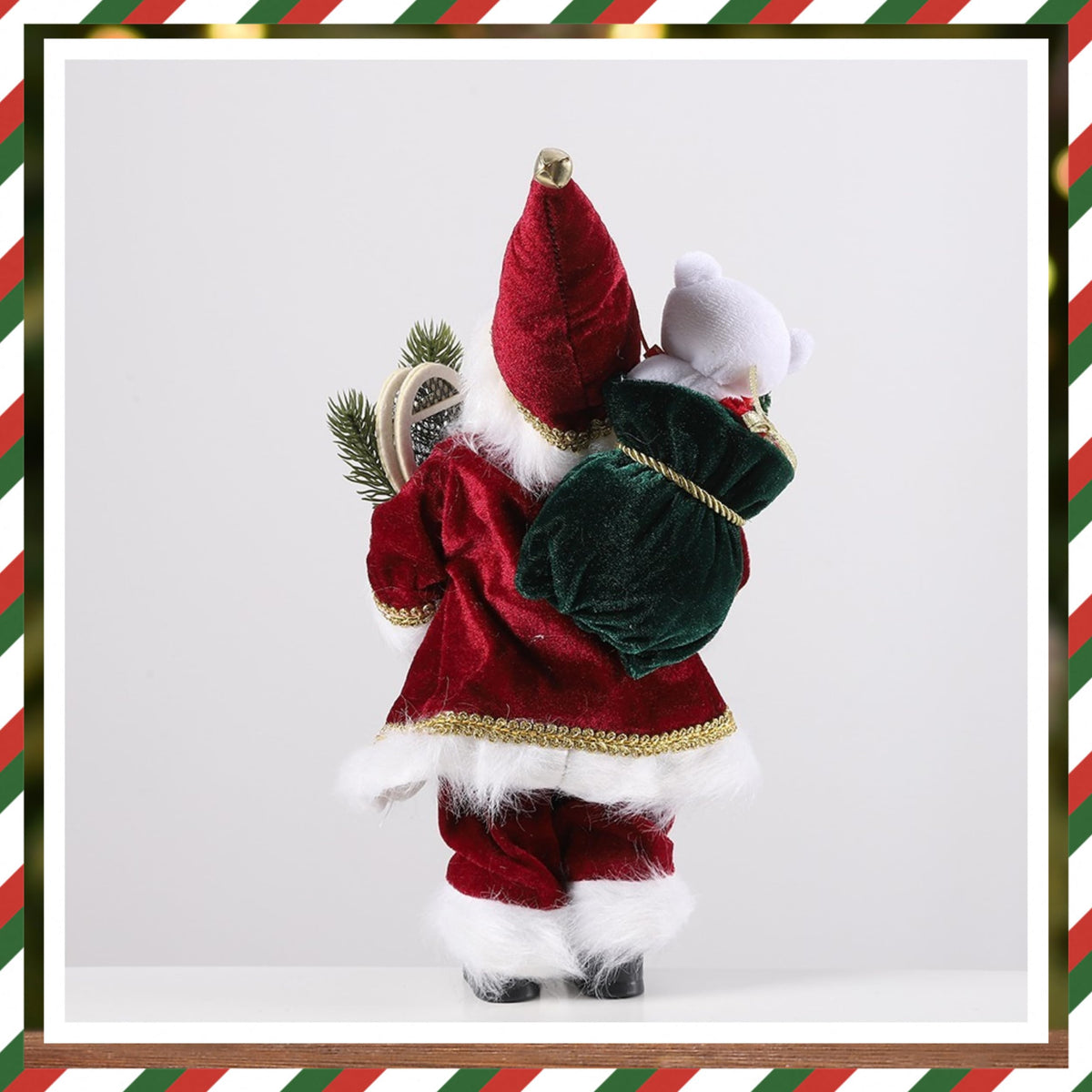 Enanal Santa Claus Figurine, 13inch Standing Christmas Santa Claus with Bear Sack and Pine for Christmas Indoor Home Decoration Xmas Gift Party Table Shelf Ornament