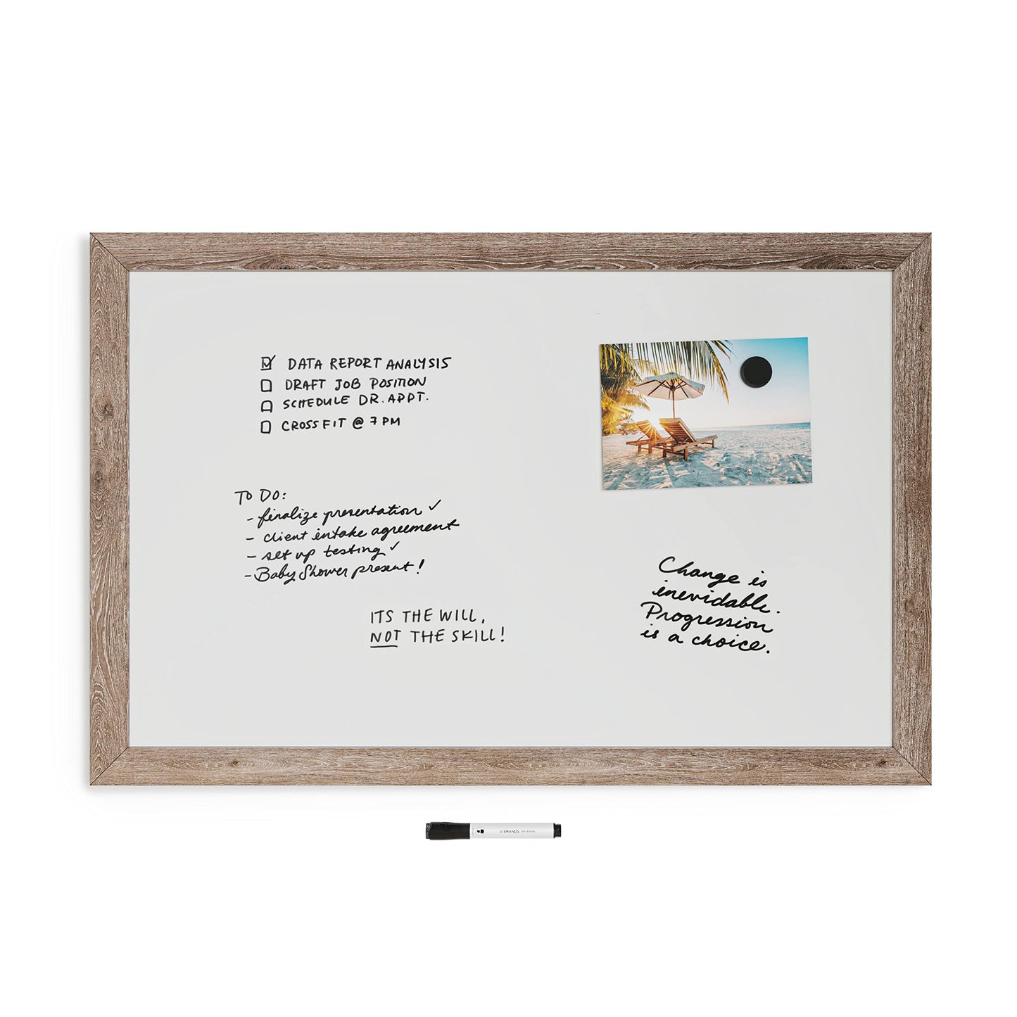 U Brands Decor Magnetic Dry Erase Board White Board, 36" x 48" Inches, Rustic Wood Frame
