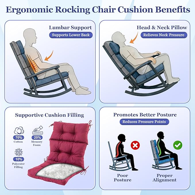 Rocking Chair Cushion, Waterproof and Fade-Resistant Adirondack Rocker Cushions