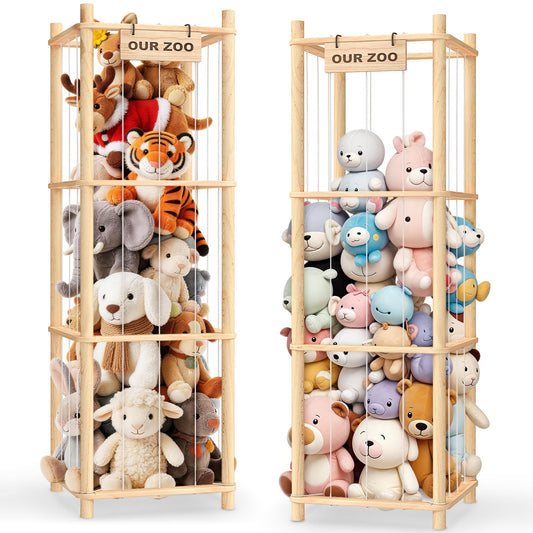 Woodure Stuffed Animal Storage & Organizer, Wooden Cute Zoo Toy Holder for Toddler Rooms, Playrooms & Bedrooms(2pcs)