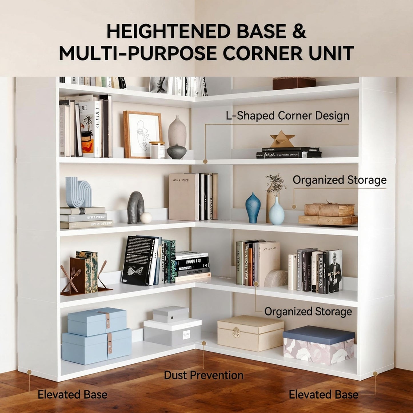 MXV 71.5" Tall L-Shaped Corner Bookshelf, 6-Tier 35.2" Wide Wooden Bookcase with Storage Organizer, Display Shelf for Home, Office, Living Room (35.2")
