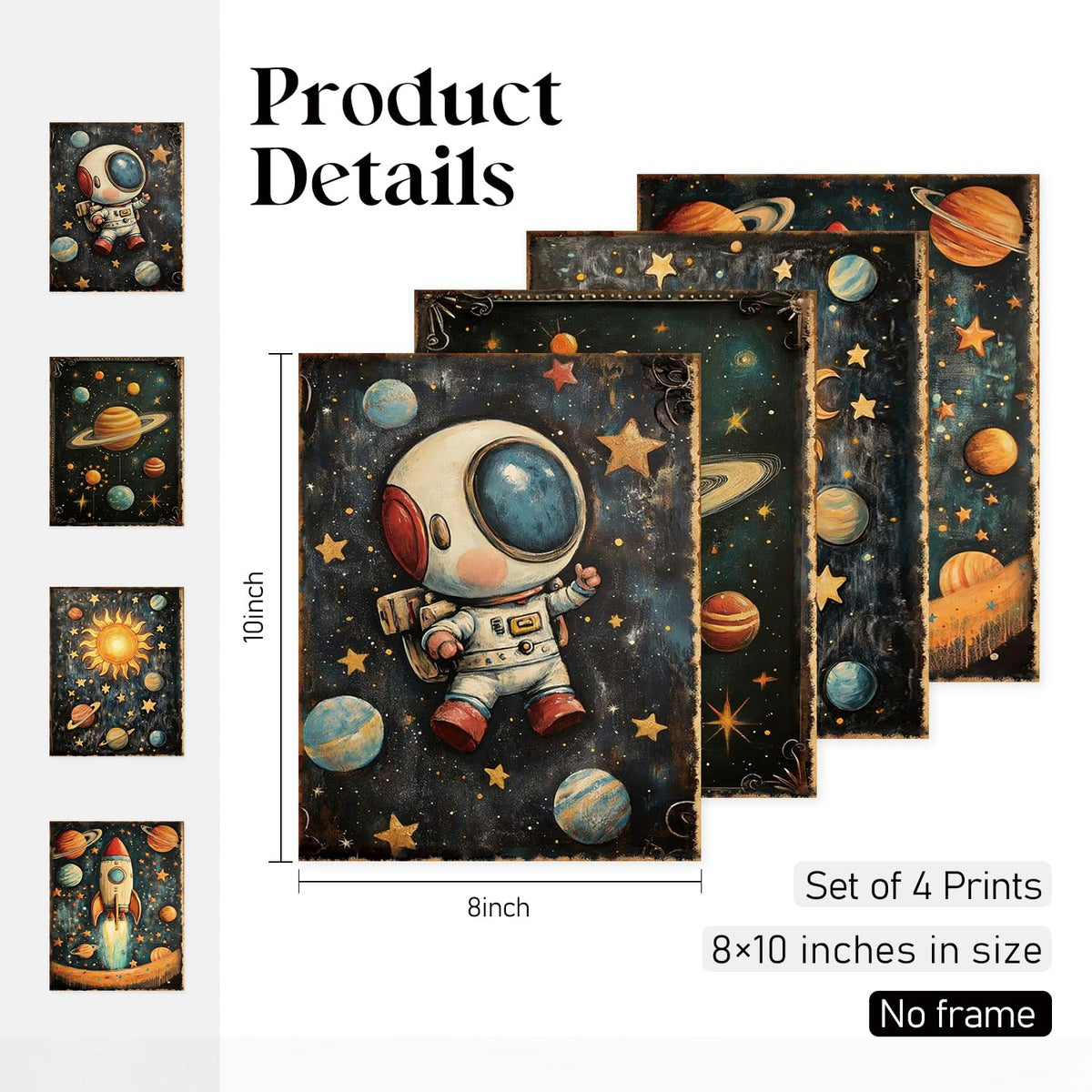 Locomiss Space Nursery Wall Art Decor, Space Solar System Planets Rocket Astronaut Galaxy Prints Posters for Kids Boy Nursery Room Bedroom Playroom Wall Decor, Set of 4, 8x10 Unframed