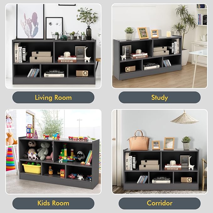 Tangkula 5 Cube Bookcase, 2 Tier Wooden Storage Open Bookshelf, Kid's Playroom