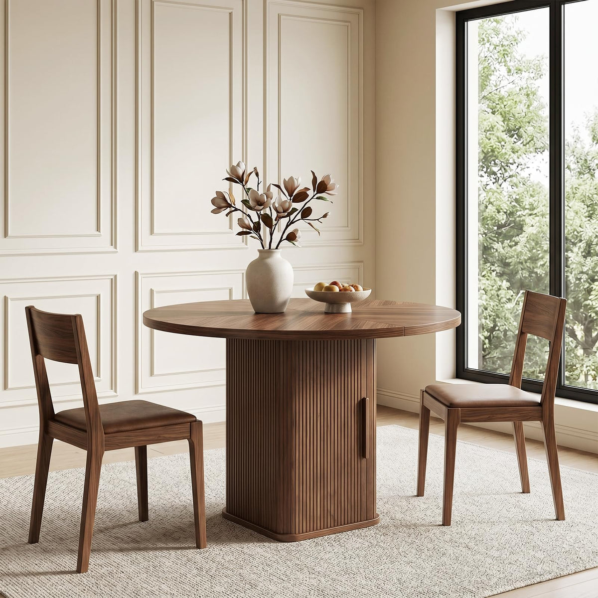 EVLIQIUL Fluted Round Dining Table for 4-6 Person