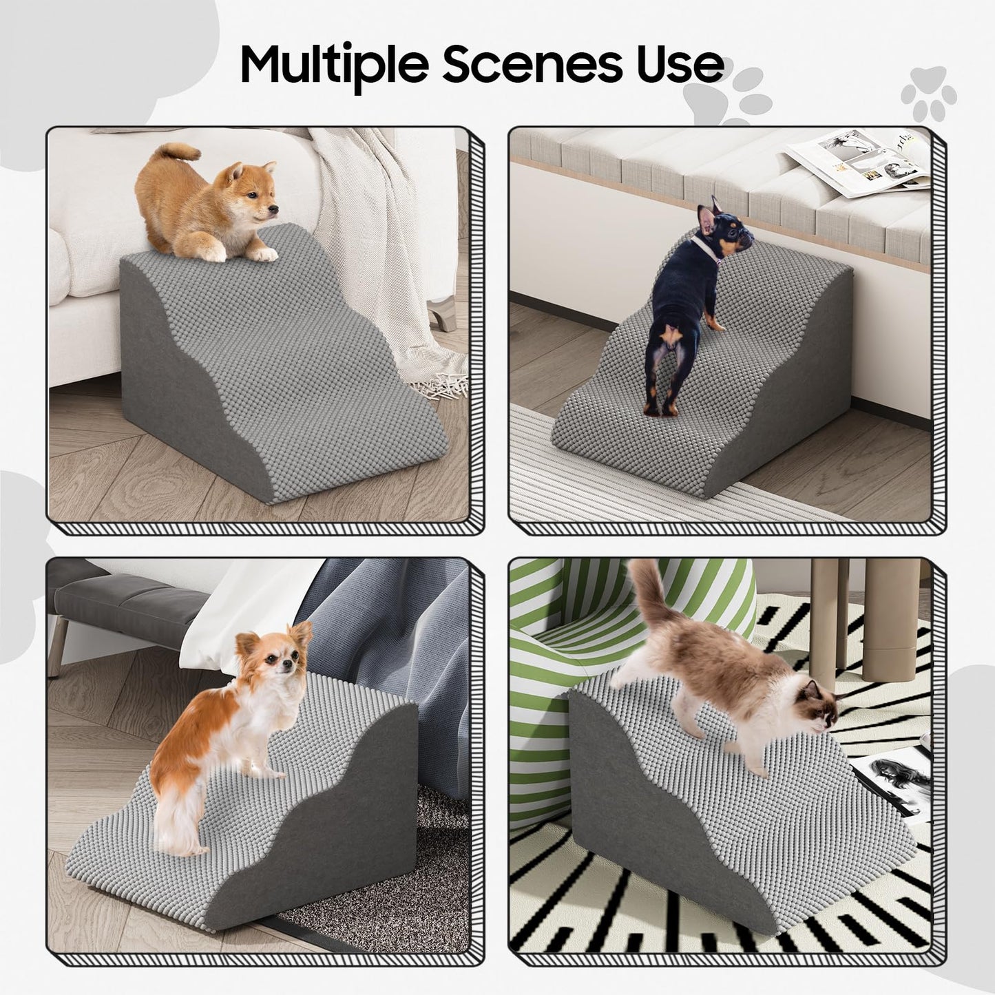 Pet Stairs for Small Dogs and Cats, Comfortable Curved Design with Waterproof Cover, High-Density Foam Steps for Beds or Sofas, Durable and Lightweight, 3-Layer, 21.7x15.7x13.8 Inches Grey