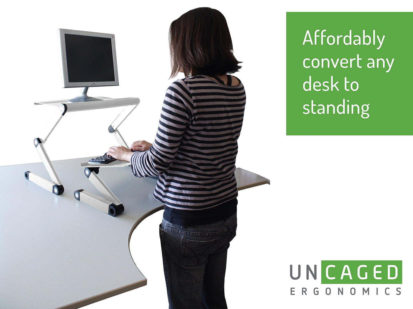 WorkEZ Standing Desk Conversion Kit with 2 fans & 3 usb ports. Perfect Laptop Sit to Stand Converter Ergonomic Adjustable Height & Angle Negative Tilt