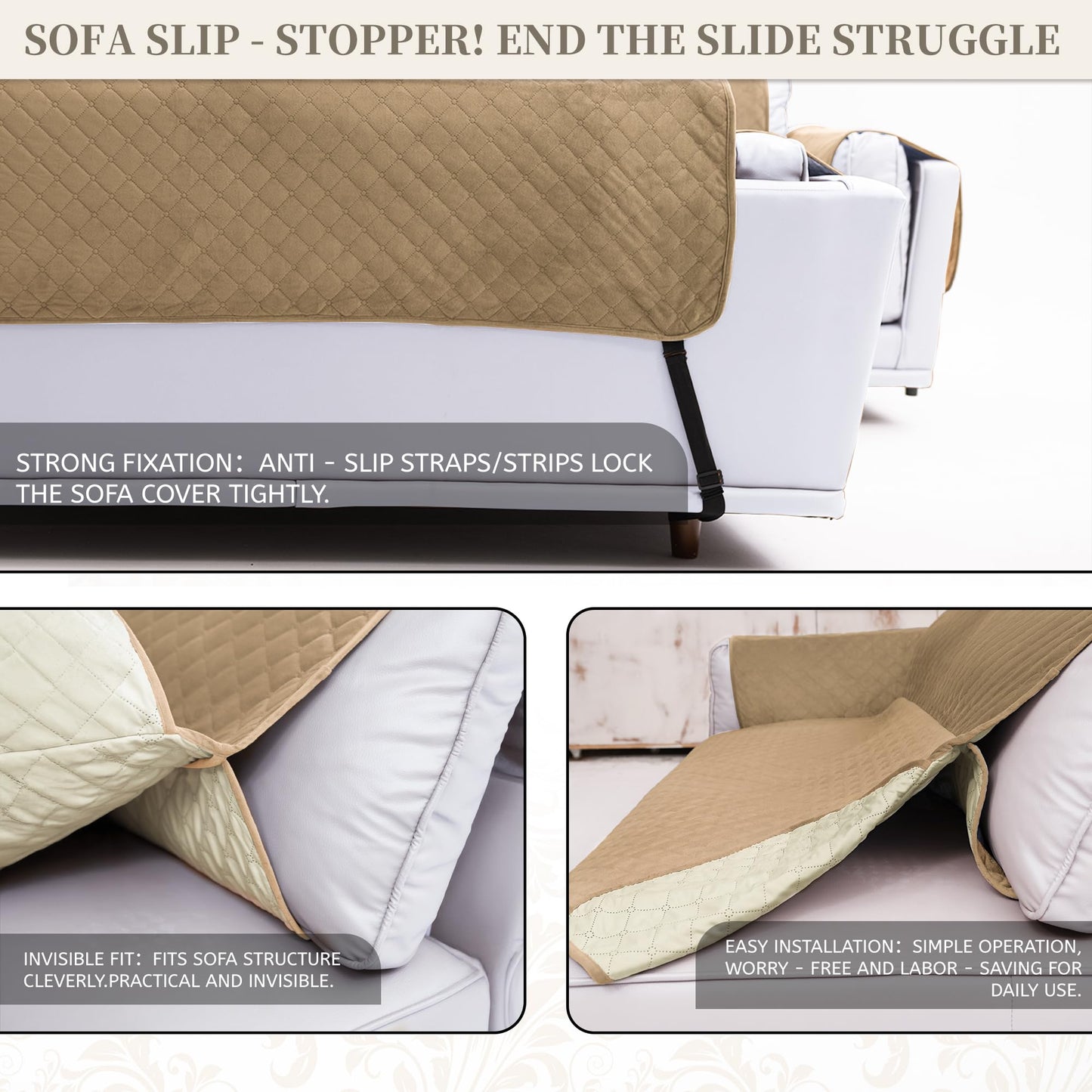 SYJOVIA Sectional Couch Covers for Dogs 100% Waterproof Corner L Shaped Sofa Cover Pet Friendly Velvet Washable Anti Slip L Shape Modular Sofa Slipcover Protector with Pockets (Light Brown, X-Large)