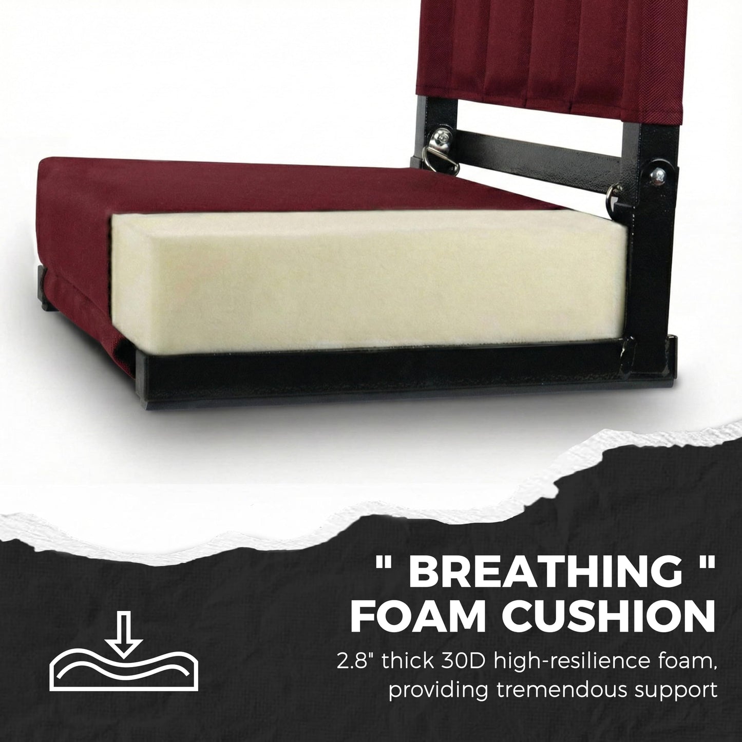 SPORT BEATS Stadium Seats with Back Support Bleacher Chairs with Back and Cushion Thick Padded Bleacher Seats Includes Shoulder Strap Maroon 1pc Standard