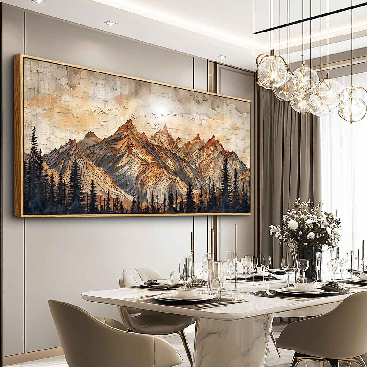 JUDASJART Canvas Wall Art For Bedroom Large Wall Decorations For Living Room Modern Office Wall Decor Abstract Watercolour Painting Mountain Landscape Pictures Artworks Home Decor Wood Framed