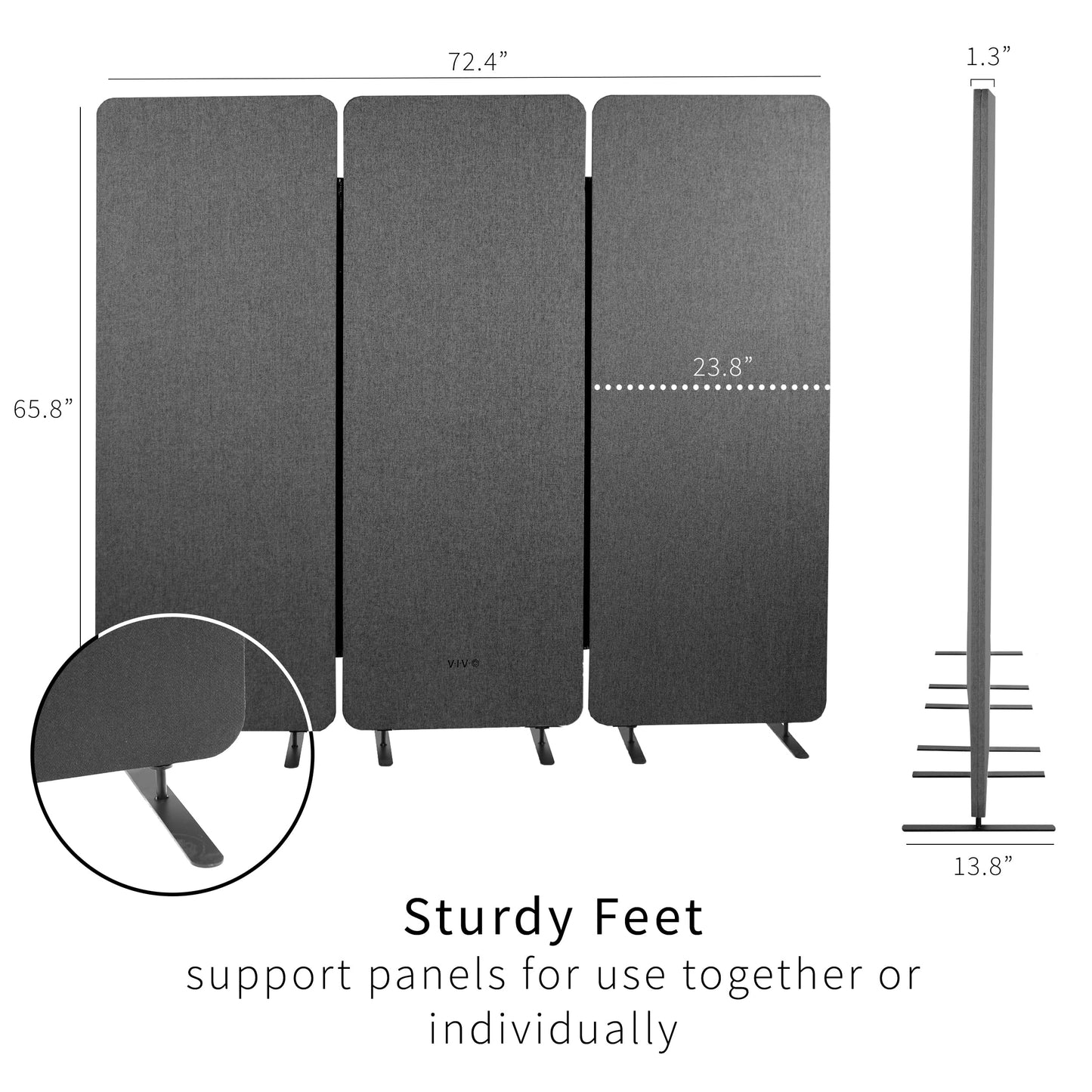 VIVO Freestanding 72 x 66 inch Privacy Panel, Cubicle Divider, Acoustic Wall Partition, x3 24 inch Panels, Dark Gray, PP-3-T072D