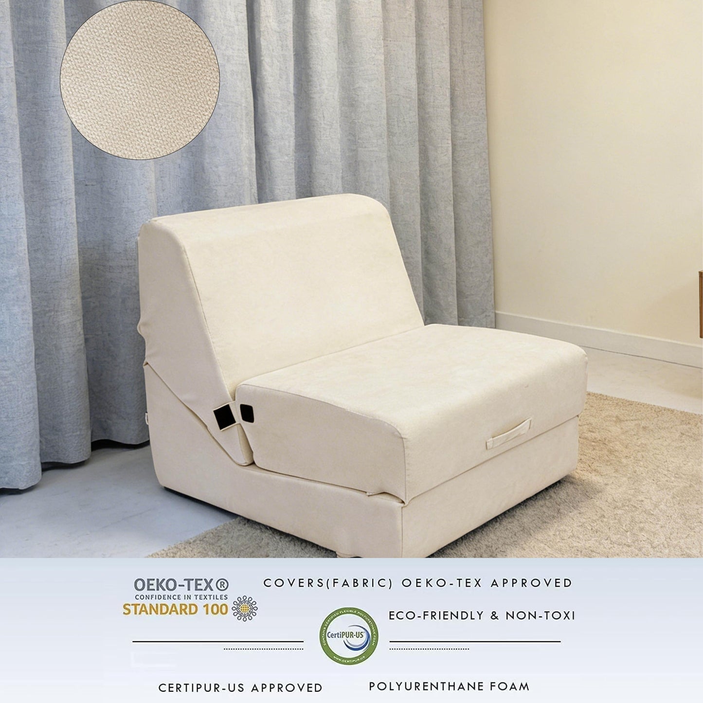 jela Luxury Indoor Chaise Lounge, Foldable Sofa Bed Chair with Soft Foam & Machine Washable Cover (Miss Sand)