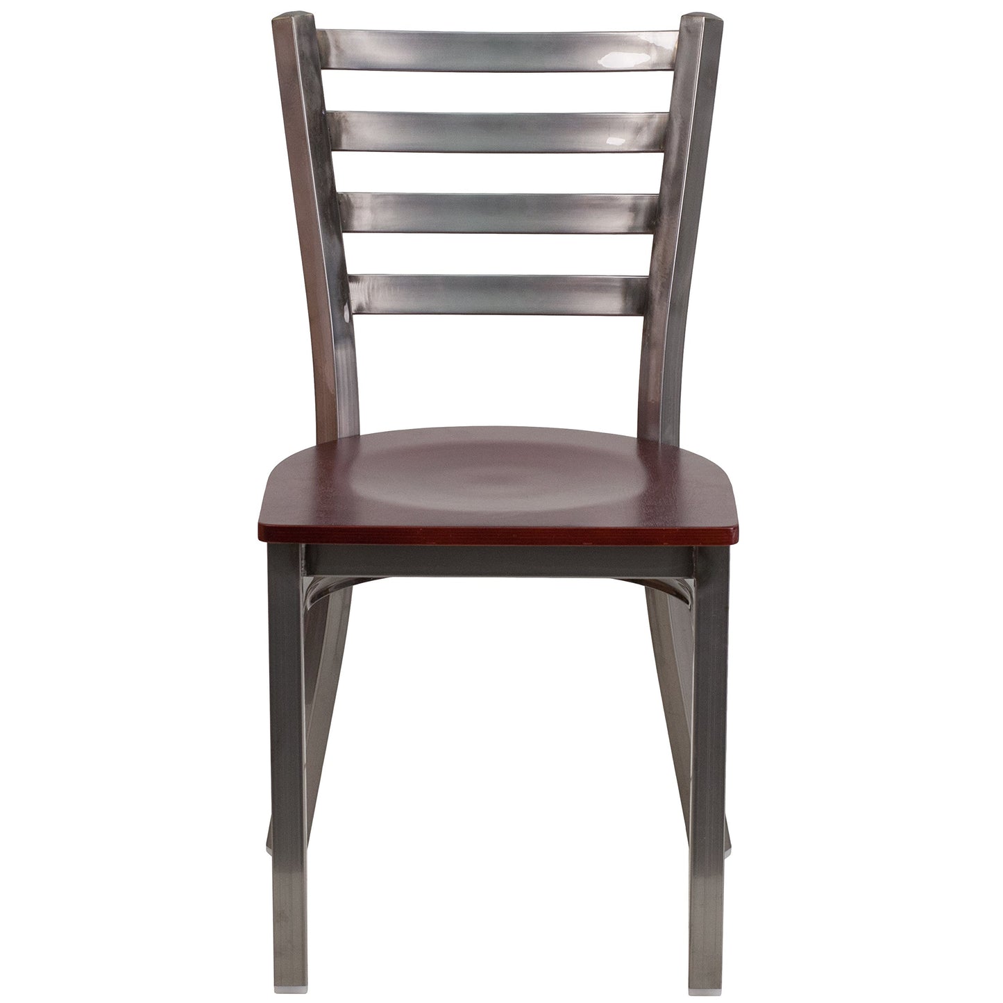 Flash Furniture HERCULES Series Clear Coated Ladder Back Metal Restaurant Chair - Mahogany Wood Seat