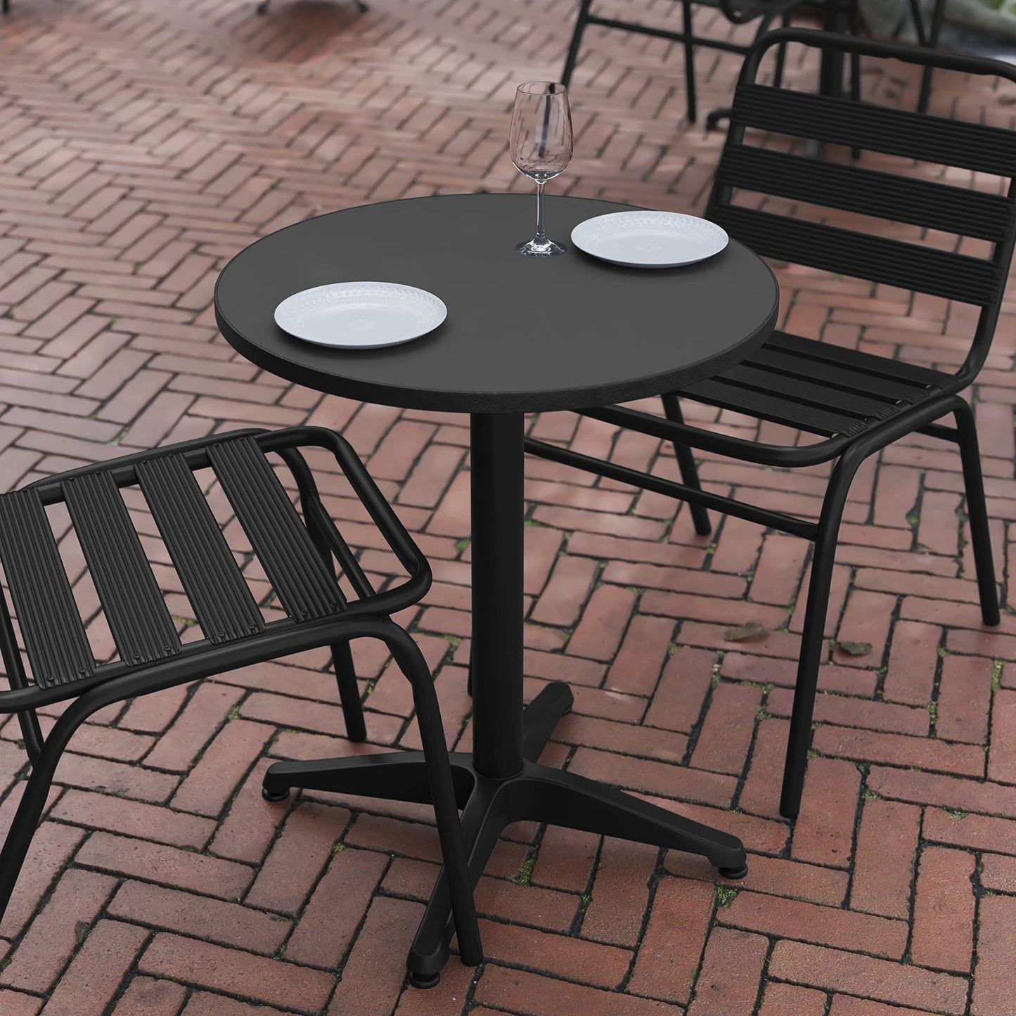 Flash Furniture Mellie 23.5'' Round Metal Indoor-Outdoor Table with Base, Black