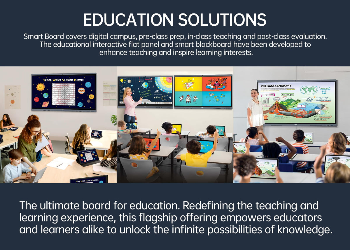JAV 65" Smart Board Pro Google EDLA Certified 4K UHD Interactive Whiteboard for Classroom Office All-in-One Touchscreen Display with 48MP AI Camera 100W Soundbar Android 14 8+128GB Wall Mount Included
