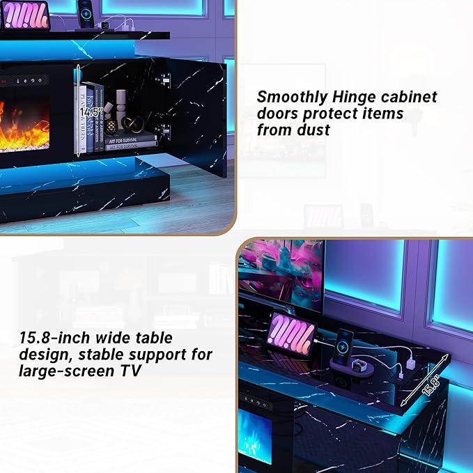 chartustriable 71IN LED TV Stands w/40 inch Fireplace Power Outlet