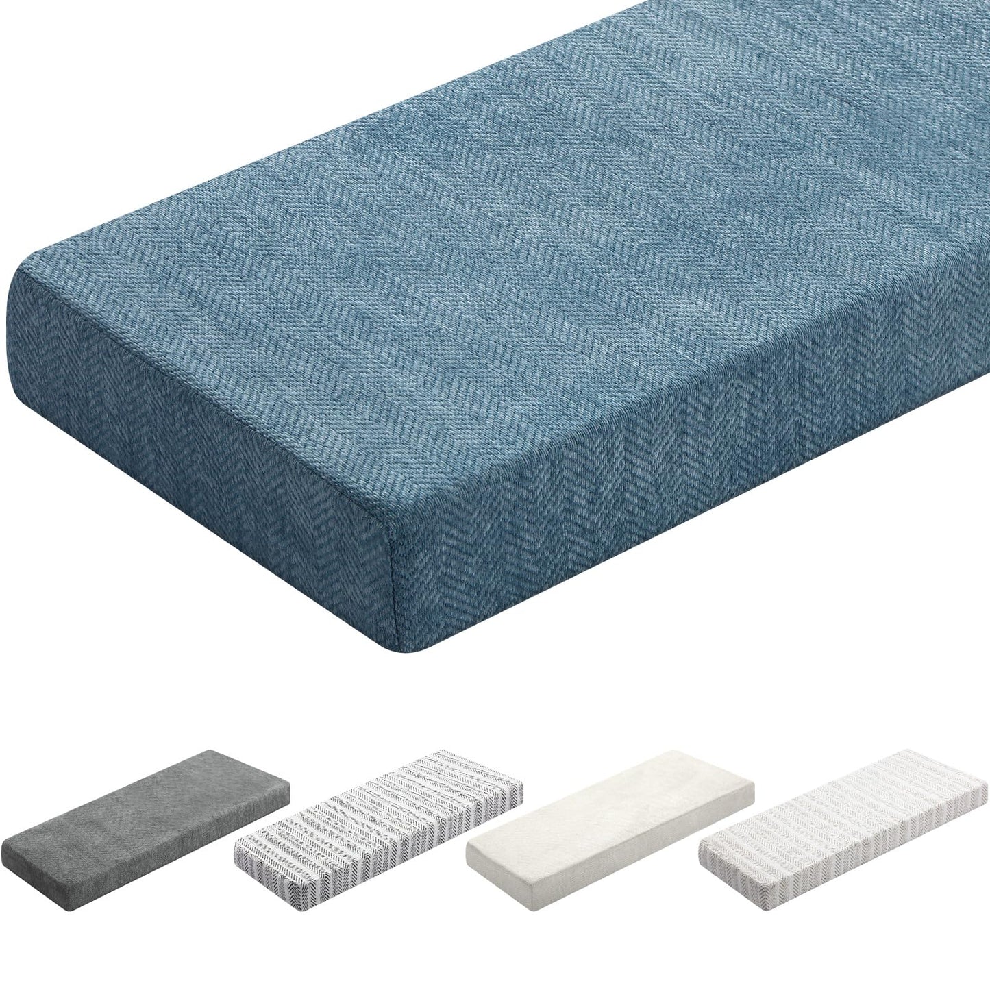 Leinuosen Bench Cushion 42x16x4 Inch for Indoor Furniture Weaving Texture Chenille Kitchen Bay Window Non Slip Seat Cushion Tufted Thicken Pad for Patio Porch, Mudroom Entryway (Haze Blue)