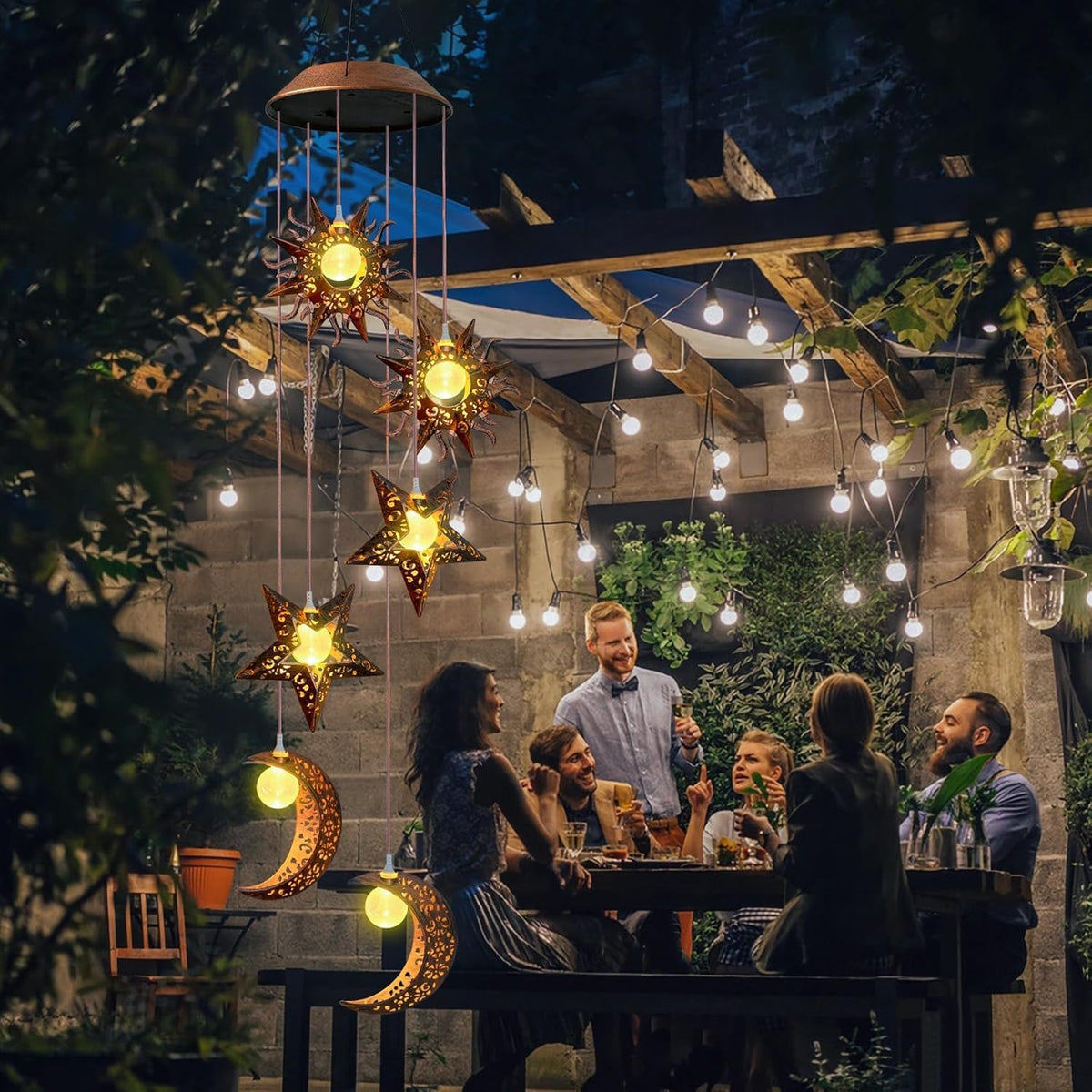 Solar Wind Chimes for Outdoor Lights Sun Moon Star for Women Mom Wife Hanging Decor Outdoor Sympathy Wind Chimes for Garden Patio Balcony Birthday Womens Gifts