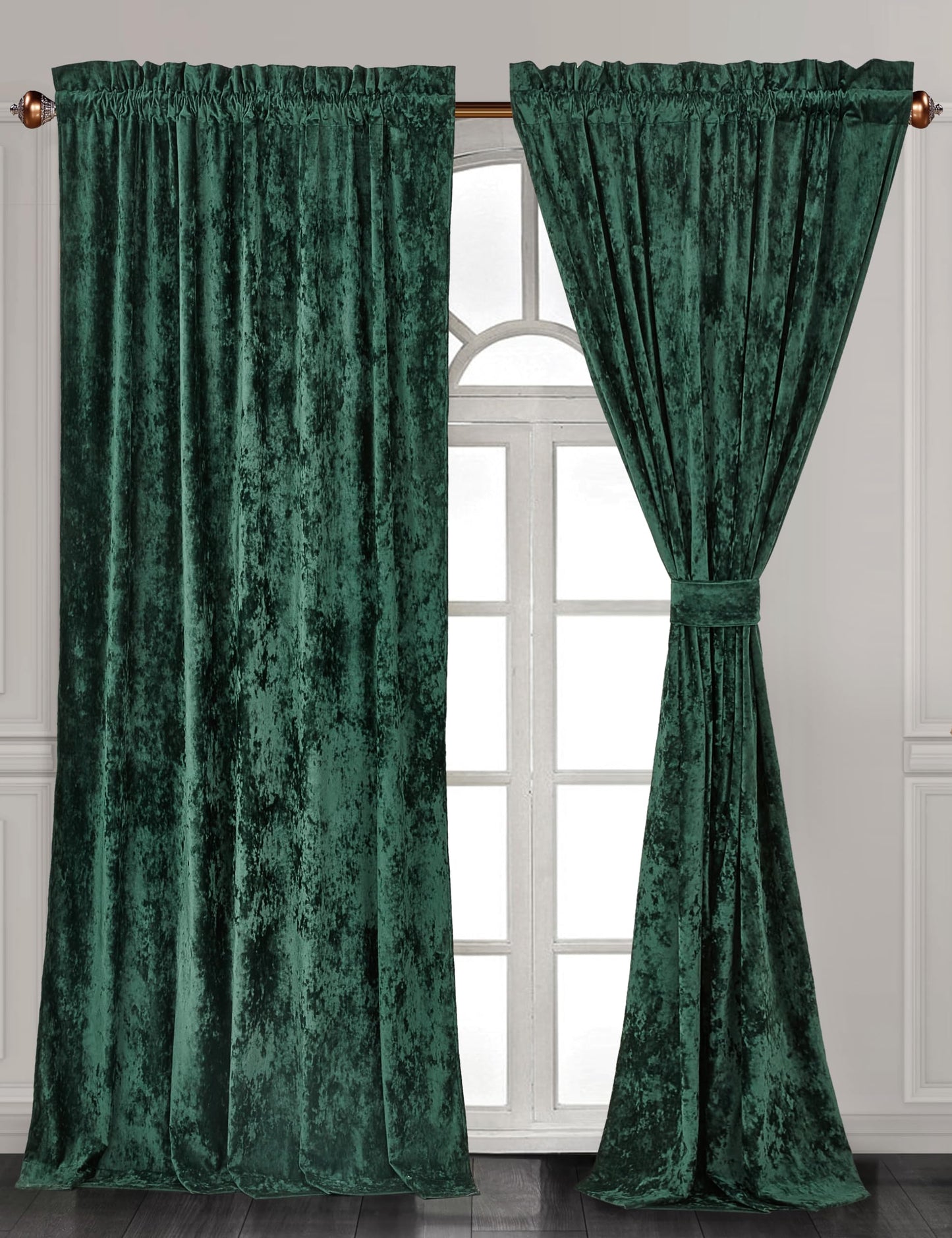 Chezmoi Collection Lux Forest Green Crushed Velvet Curtains 2 Panel Set - 72 inches Long Room Darkening Luxury Distressed Velvet Rod Pocket Window Drapes for Living Room Bedroom 50" W x 72" L