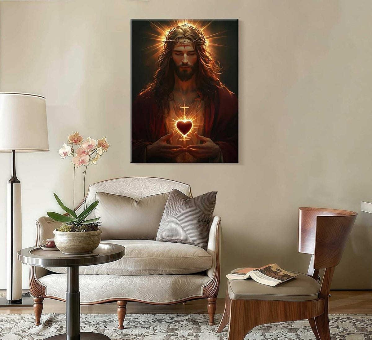 Sacred Heart of Jesus Canvas Wall Art Religious Christian Poster Print Christ Jesus Portrait Picture Wall Decor Catholic Faith Painting for Bedroom Living Room Prayer Room Church Framed