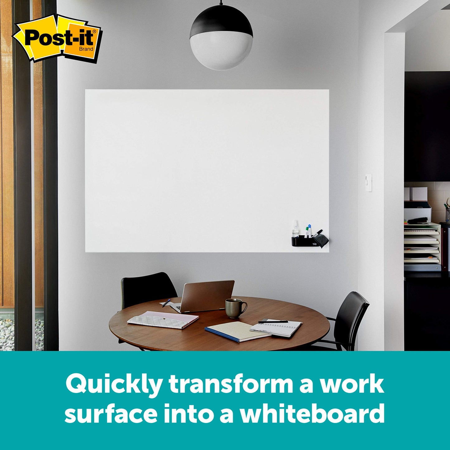 Post-it Easy Erase Permanent Marker Whiteboard Surface Permanent Marker Wipes Away with Water 4 ft X 3 ft White Dry Erase Whiteboard Film