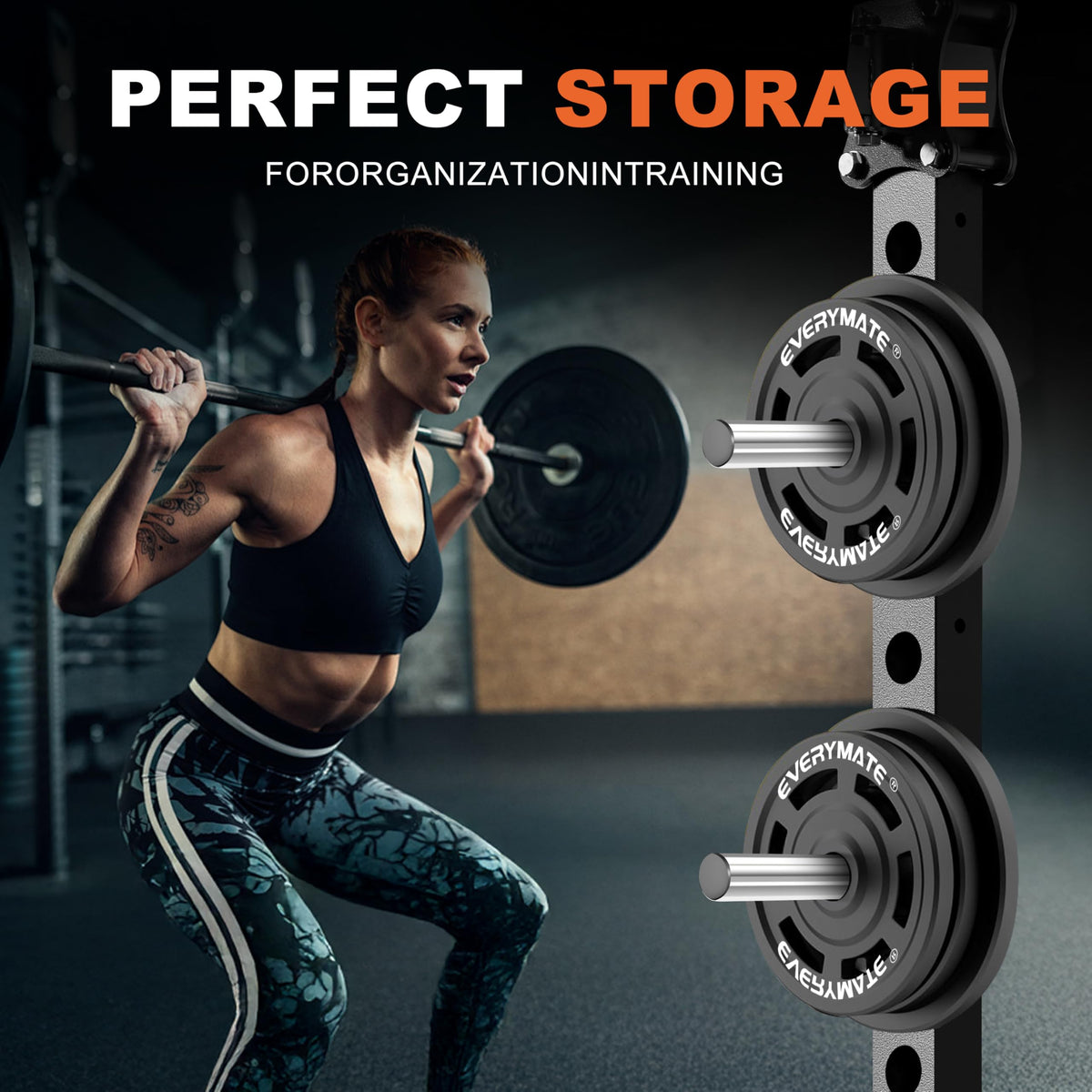 EVERYMATE Stainless Steel Weight Plate Holder - Power Rack & Squat Rack Attachments 2 Inch Olympic Plate Storage Rack for 2x2 3x3 2x3 Power Cage Accessories