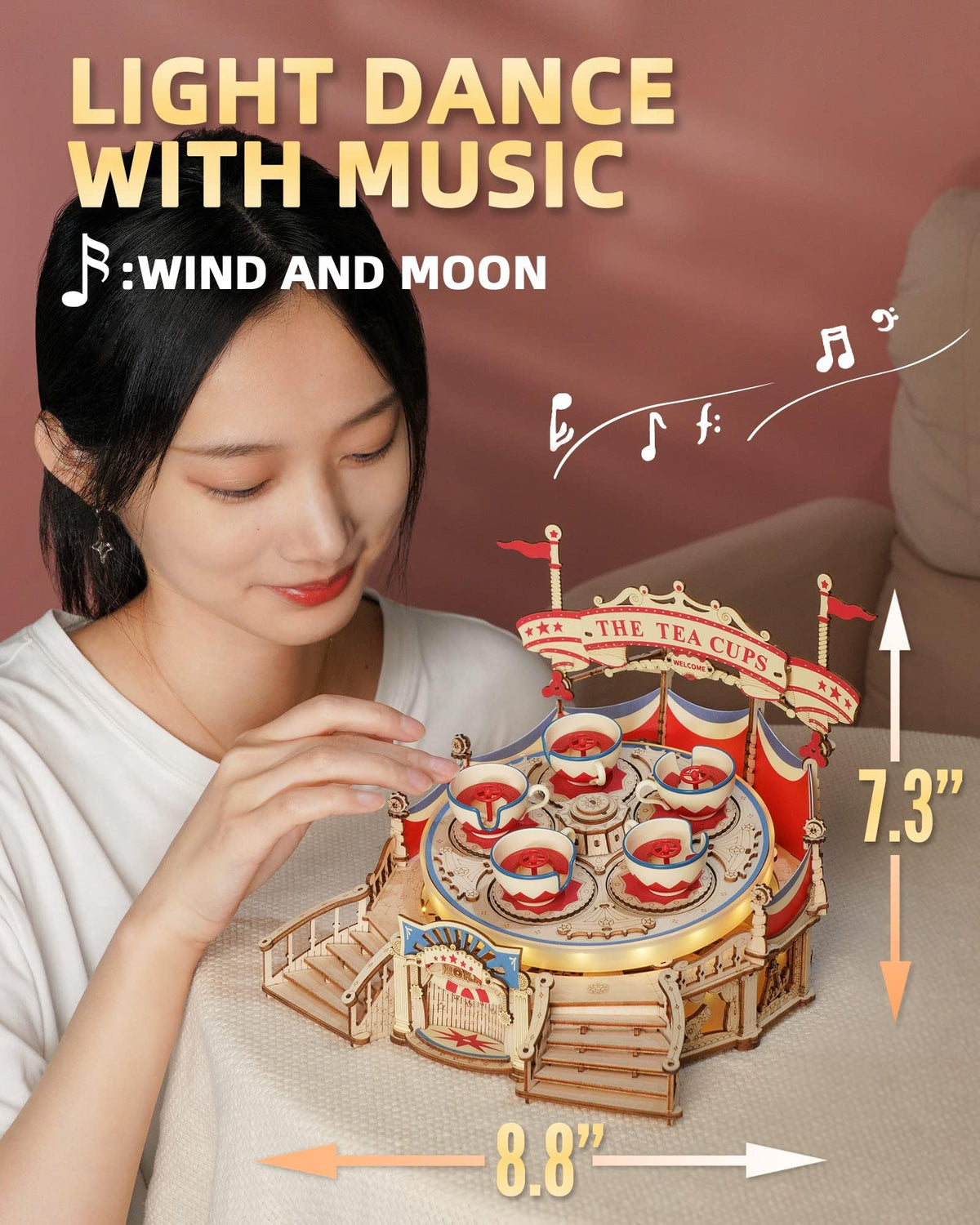 ROKR 3D Wooden Puzzles for Adults-LED Wooden Music Box Kits-Wood Model Kits to Build-3D Puzzles for Teens and Adults-Christmas STEM Toy Gifts