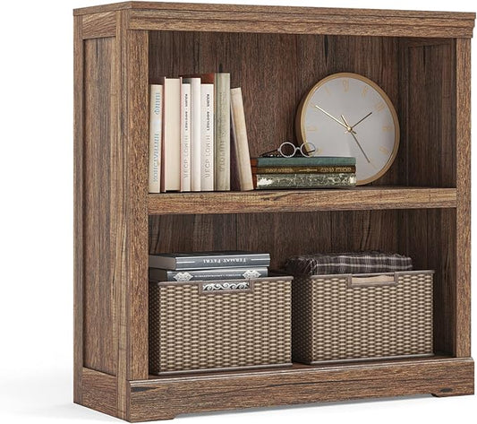 LINSY HOME 2-Tier Bookcase and Bookshelf, Small Wood Display Storage Shelves