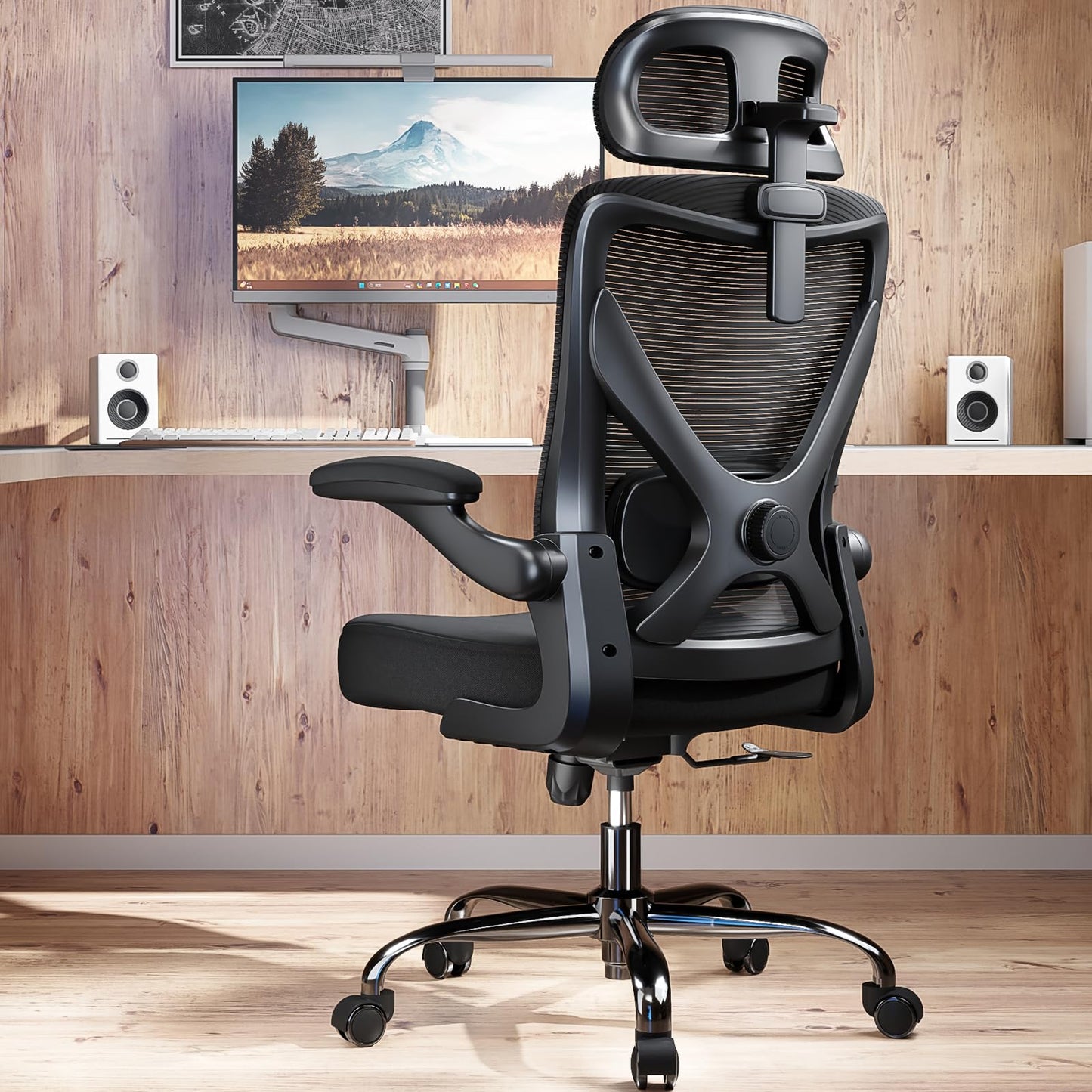 Black Ergonomic Office Chair - Mesh Desk Chair with Adjustable Lumbar Support High Back Computer Gaming Chairs - Big and Tall Office Chairs Adults, Comfortable for Long Hours