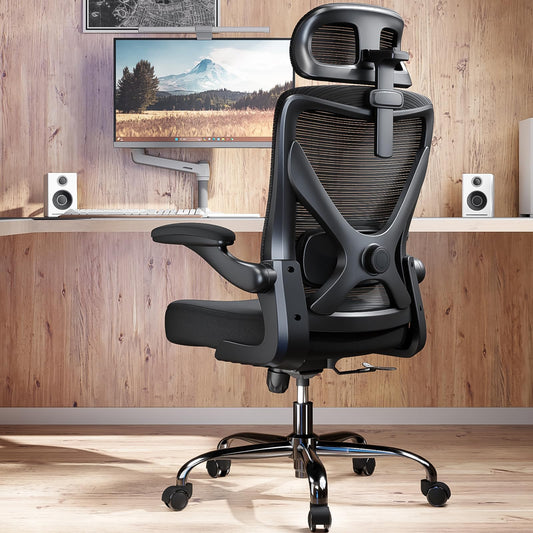 Black Ergonomic Office Chair - Mesh Desk Chair with Adjustable Lumbar Support High Back Computer Gaming Chairs - Big and Tall Office Chairs Adults, Comfortable for Long Hours