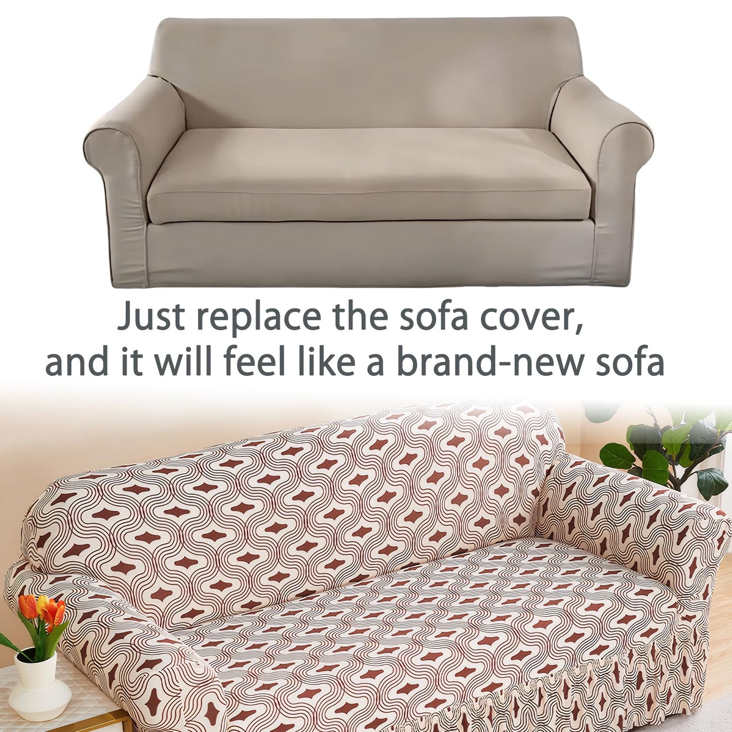 Ausing Printed Loveseat Slipcover Stretch Couch Cover with Skirt Bottom Easy Fitted Furniture Covers Universal Modern Sofa Protector Retro Wave(57”-73”)