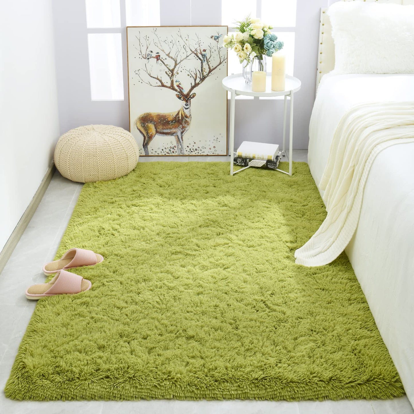 Merelax Modern Soft Fluffy Large Shaggy Rug for Bedroom Livingroom Dorm Kids Room Indoor Home Decorative, Non-Slip Plush Furry Fur Area Rugs Comfy Nursery Accent Floor Carpet 4'x6' Green