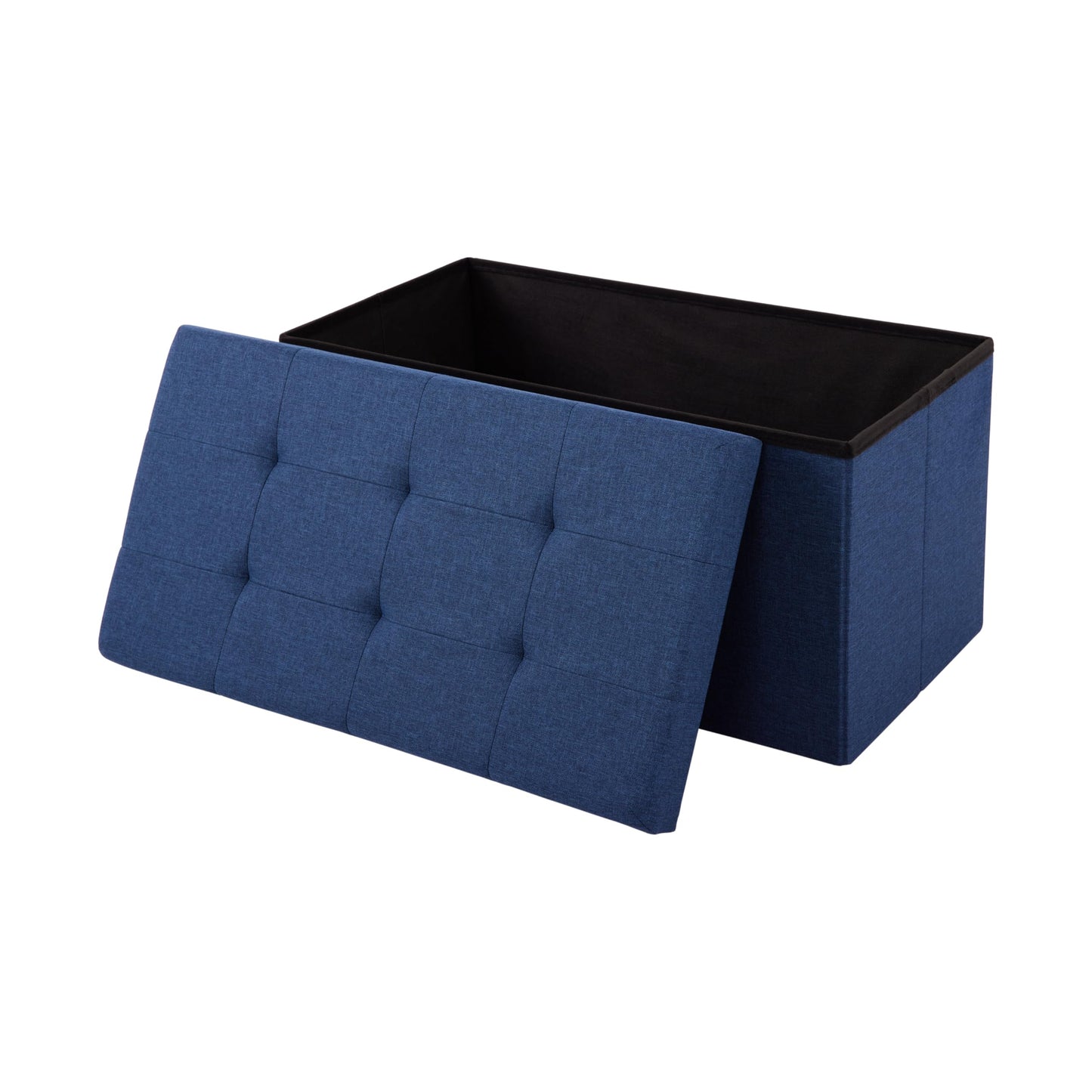 Seville Classics Cushioned Fabric Ottoman Hidden Storage Chest Footrest Chair, Padded Seat for Bedroom, Dorm, Loft, Living Room, Entryway, Hallway, Midnight Blue, 31.5" Bench
