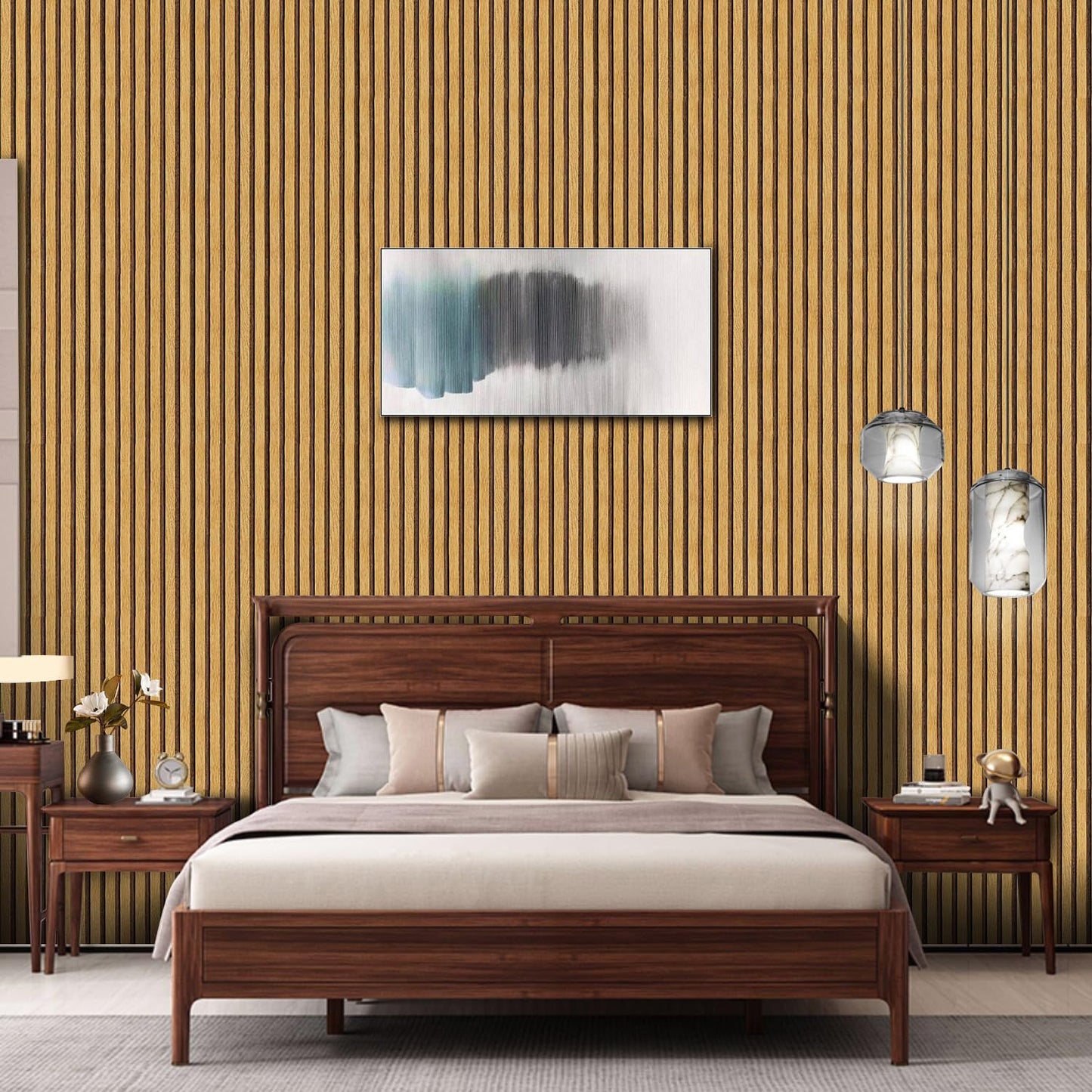 Mfnyzsem Wood Slat Wallpaper - 17.7"x118.1" Self-Adhesive Faux Wood Panel Peel and Stick Wallpaper Waterproof Vinyl Removable Wall Paper for Bathroom Living Room Bedroom Accent Wall, Tan