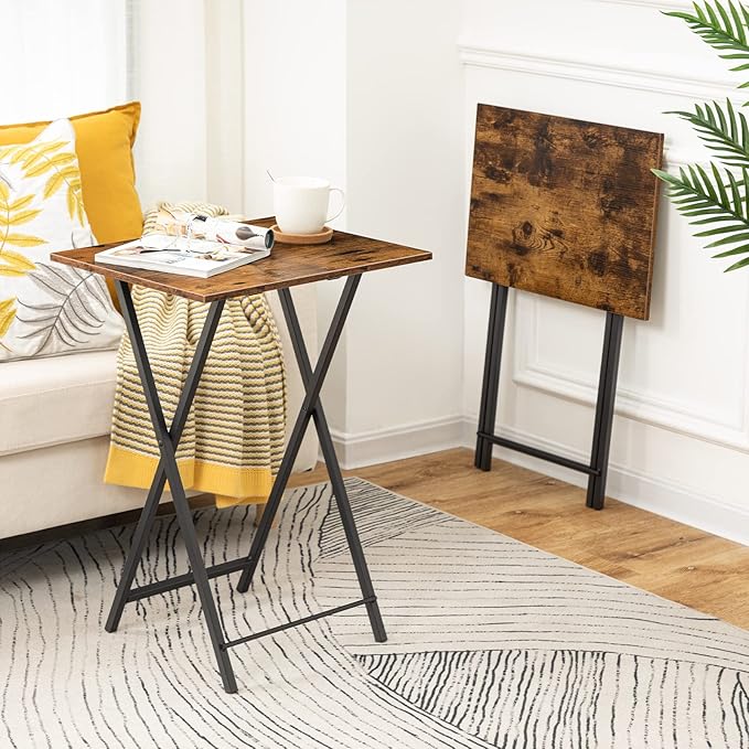 HOOBRO Folding TV Tray Tables, Industrial Snack Tables
