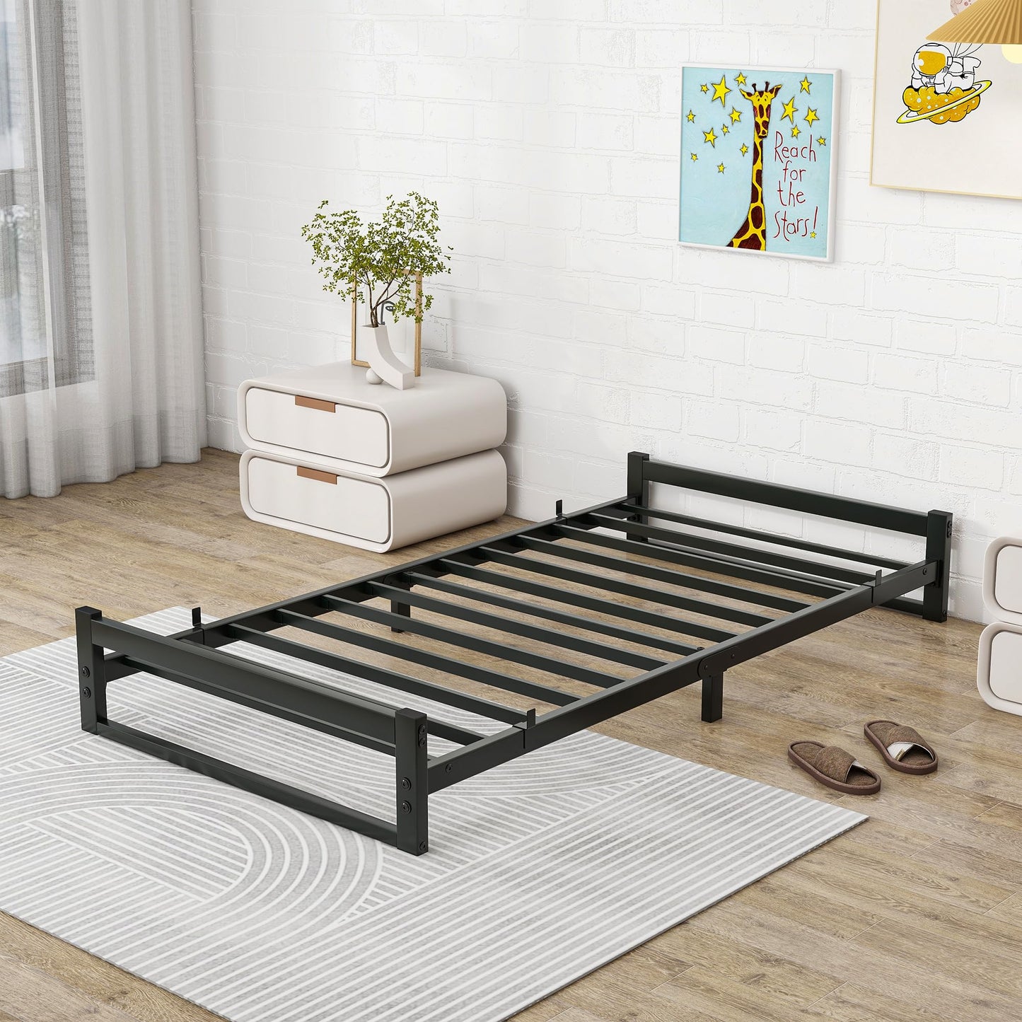 VECOCHO Twin Bed Frames,6 Inch Low Bed Frame Twin Size Metal Platform Bed Frame,Single Floor Bed Frame No Box Spring Needed,Anti-Slip Mattress Foundation with Strong Bearing Capacity,Black