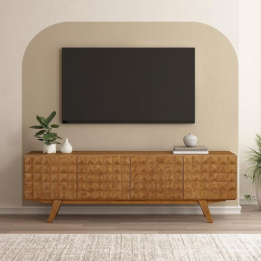 NTC Sapa Mid-Century Modern Solid Wood TV Stand 4-Door Media Console