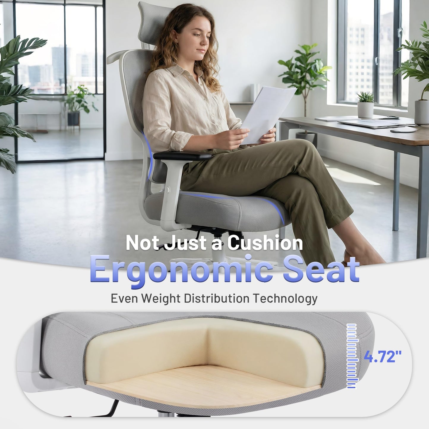 AreShark Ergonomic Office Chair - High Back Breathable Mesh Desk Chair with Lumbar Support & Adjustable Headrest - Rolling Swivel Reclining Comfy Computer Gaming Chair with 2D Armrests for Home Office