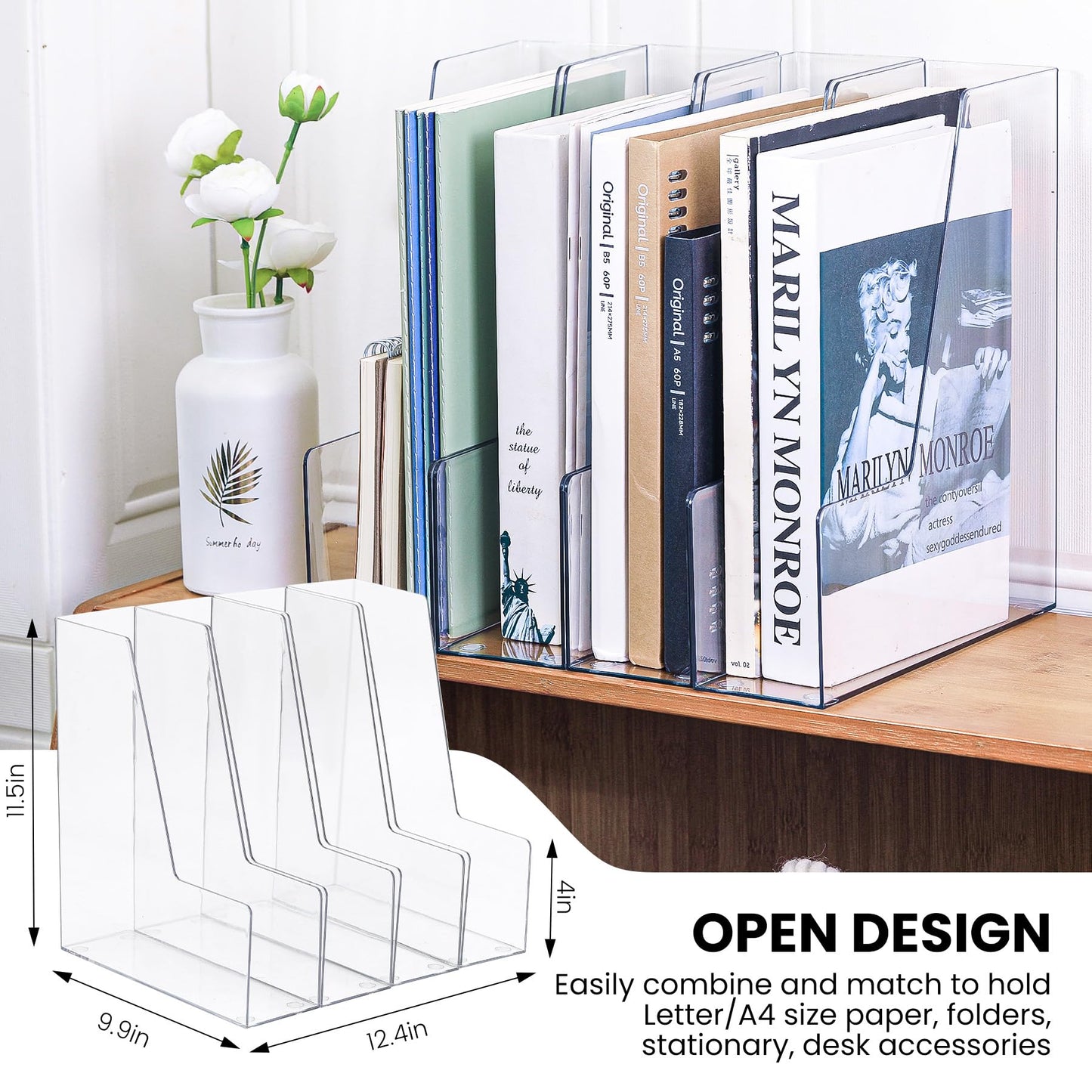 LALOBLUE Vertical Magazine File Holder, Clear, 4 Pack
