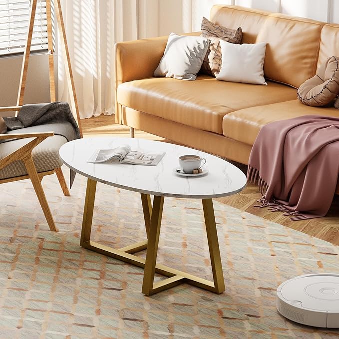 Wolawu Coffee Table White Faux Marble Coffee Table
